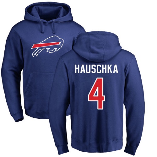 Men NFL Buffalo Bills 4 Stephen Hauschka Royal Blue Name and Number Logo Pullover Hoodie Sweatshirt